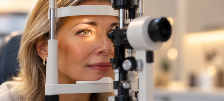 Patient receiving an eye examination